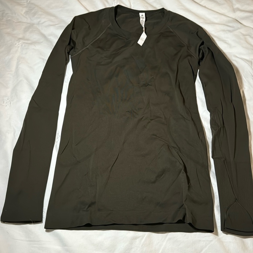 Lulu Lemon Swiftly Tech Long-Sleeve Shirt- olive green